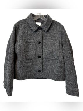 H&M Wool Blend Cropped Jacket Gray Button Front Overshirt Shacket NWT Size S
